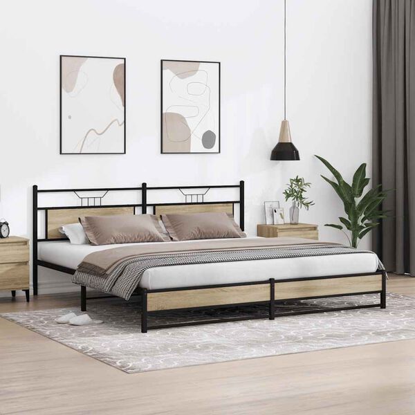 vidaXL Cadre de lit en métal sans matelas chêne sonoma 193x201 cm