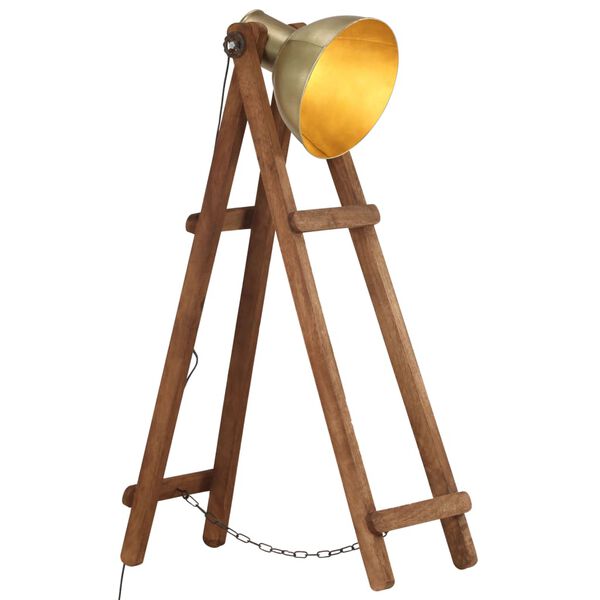vidaXL Lampadaire Laiton E27 Bois de manguier massif