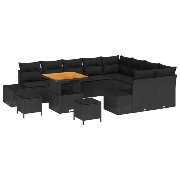 vidaXL Ensemble de canap&eacute; de jardin avec coussin 12 pcs Noir polyrotin