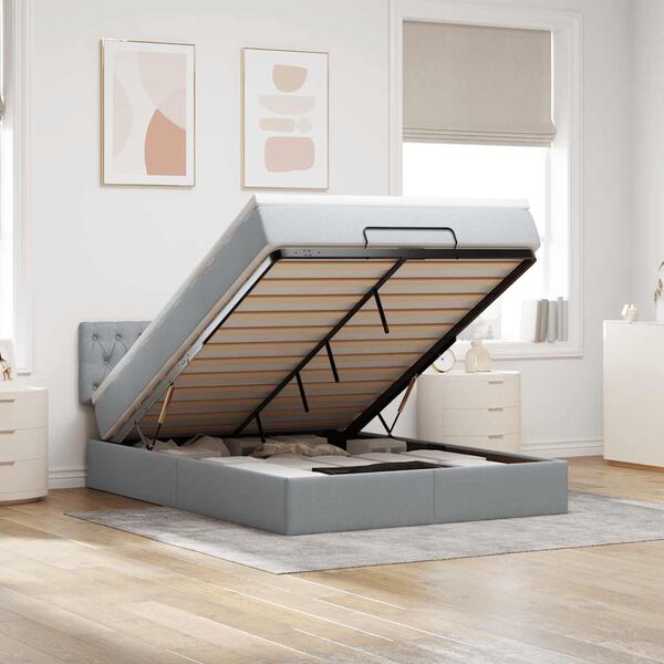 vidaXL Lit ottoman avec matelas et LED gris clair 140x190 cm tissu