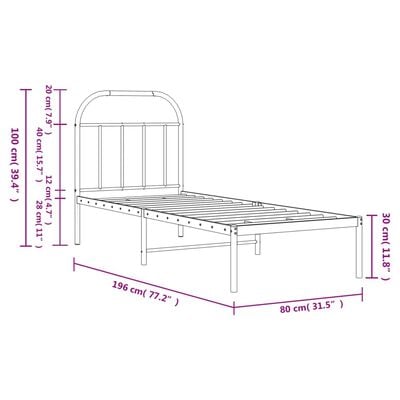 vidaXL Cadre de lit métal sans matelas avec tête de lit noir 75x190 cm