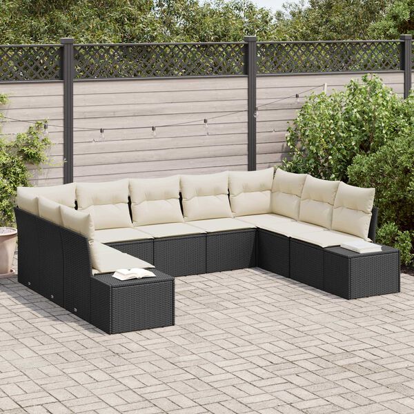 vidaXL Ensemble de canap&eacute; de jardin avec coussin 9 pcs Noir polyrotin