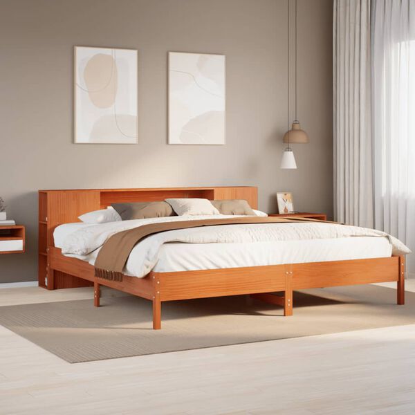 vidaXL Lit biblioth&egrave;que sans matelas cire marron 200x200 cm pin massif