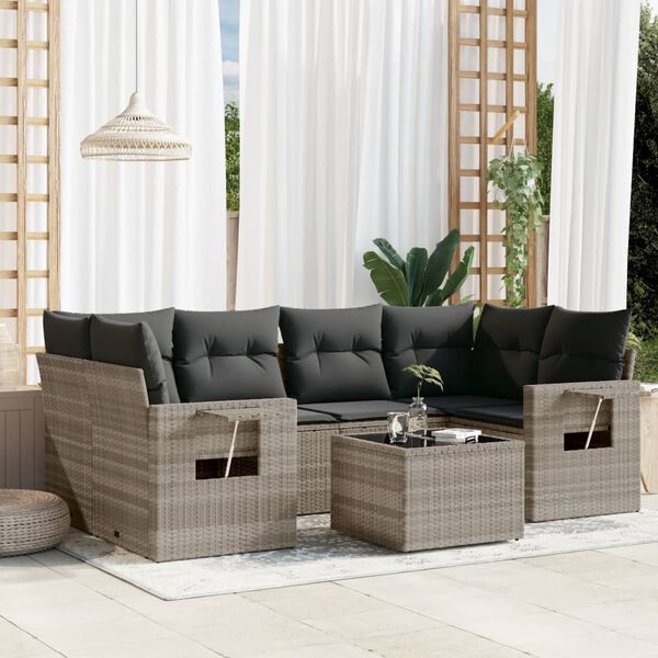 vidaXL Salon de jardin avec coussins 7 pcs gris clair r&eacute;sine tress&eacute;e