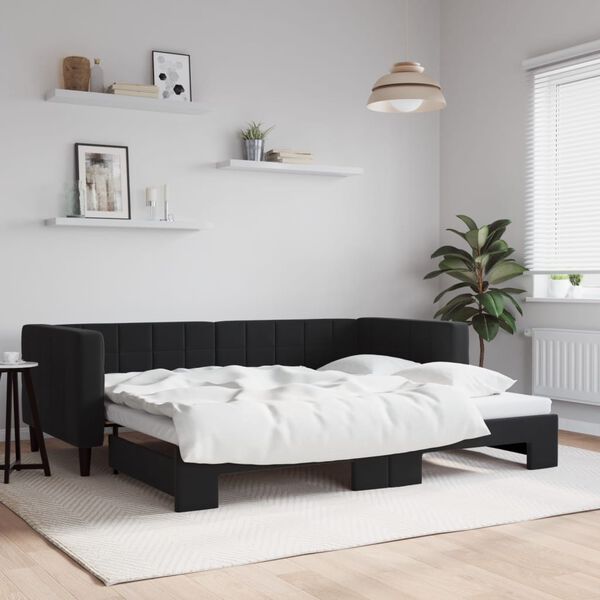 vidaXL Lit de jour avec gigogne sans matelas noir 90x200 cm