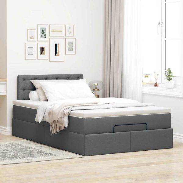 vidaXL Lit ottoman avec matelas et LED gris fonc&eacute; 120x190 cm tissu