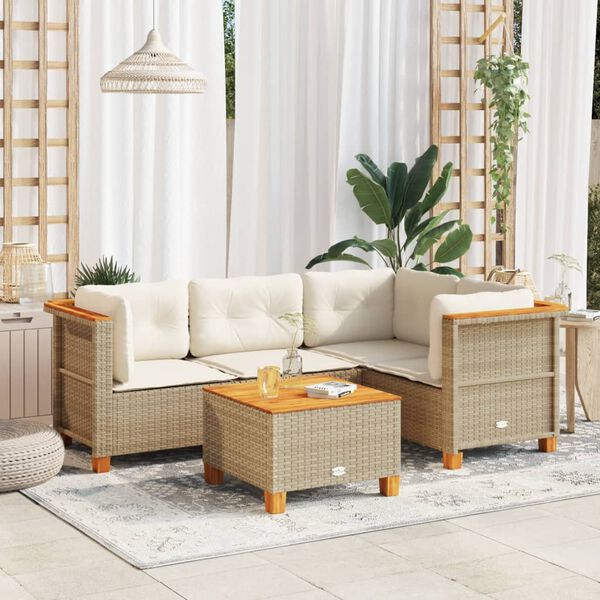 vidaXL Salon de jardin avec coussins 5 pcs beige r&eacute;sine tress&eacute;e