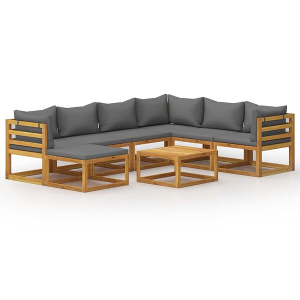 vidaXL Salon de jardin 8 pcs avec coussin Bois d'acacia solide