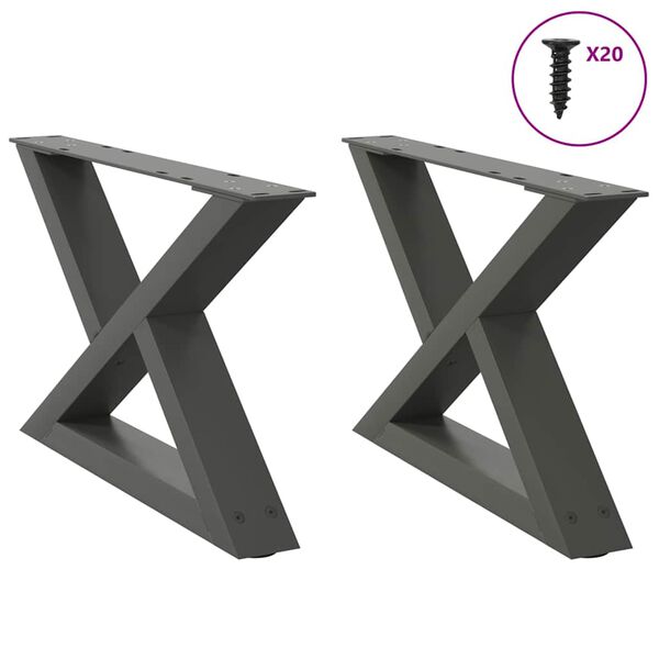 vidaXL Pieds de table basse 2 pi&egrave;ces Anthracite 50 x (30-31,3) cm Acier