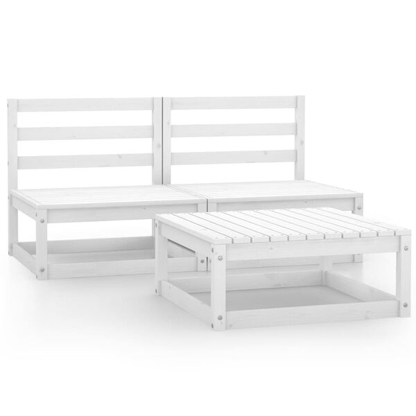 vidaXL Salon de jardin 3 pcs Blanc Bois de pin massif