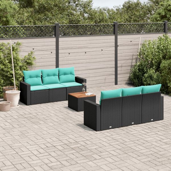 vidaXL Salon de jardin 7 pcs avec coussins noir r&eacute;sine tress&eacute;e