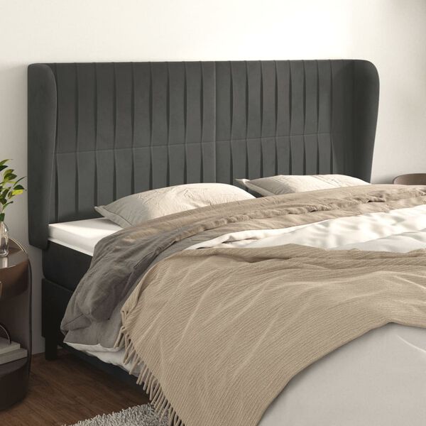 vidaXL T&ecirc;te de lit avec oreilles Gris fonc&eacute; 183x23x118/128 cm Velours