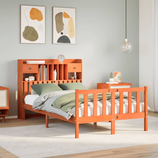 vidaXL Lit biblioth&egrave;que sans matelas cire marron 135x190 cm pin massif