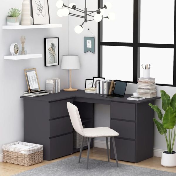 vidaXL Bureau d'angle Gris 145x100x76 cm Agglom&eacute;r&eacute;