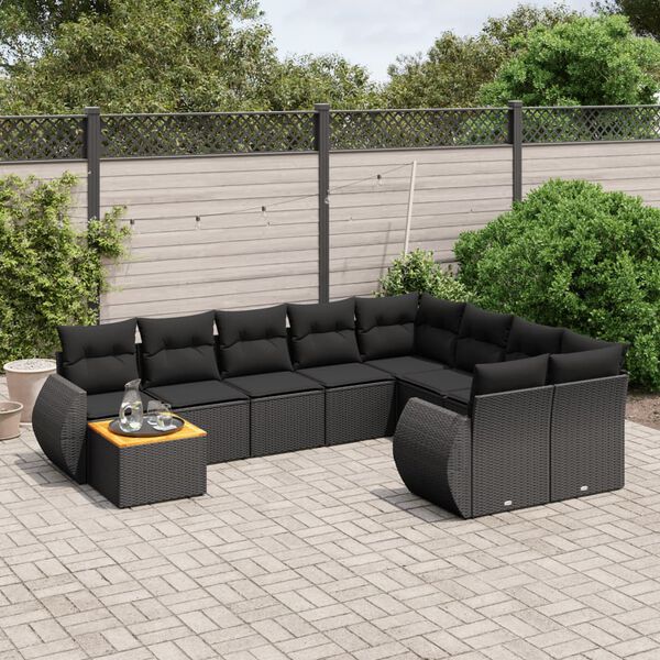 vidaXL Salon de jardin 10 pcs avec coussins noir r&eacute;sine tress&eacute;e