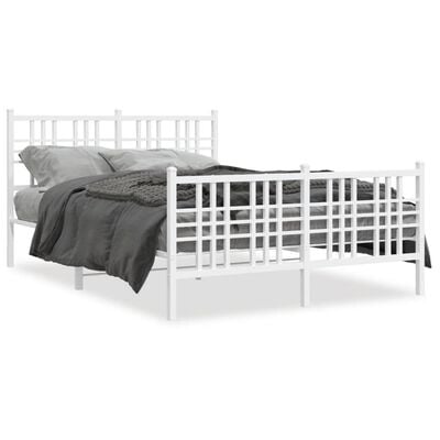 vidaXL Cadre de lit métal sans matelas et pied de lit blanc 140x190 cm