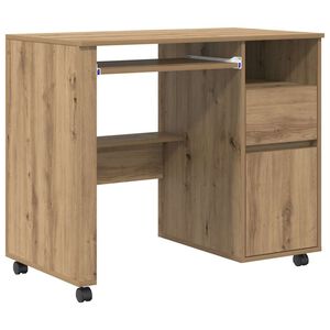 vidaXL Bureau avec roues Ch&ecirc;ne artisanal Bois d'ing&eacute;nierie