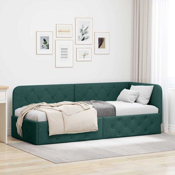 vidaXL Cadre de lit d'angle Vert foncé 80 x 200 cm tissu