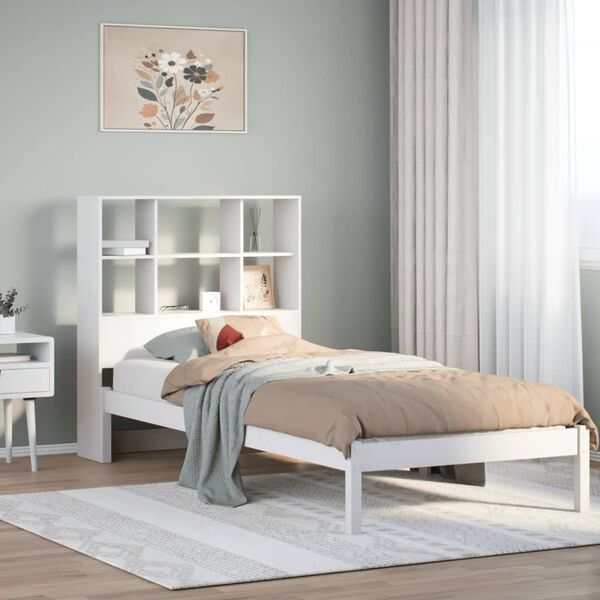 vidaXL Lit biblioth&egrave;que sans matelas blanc 90x200cm bois de pin massif