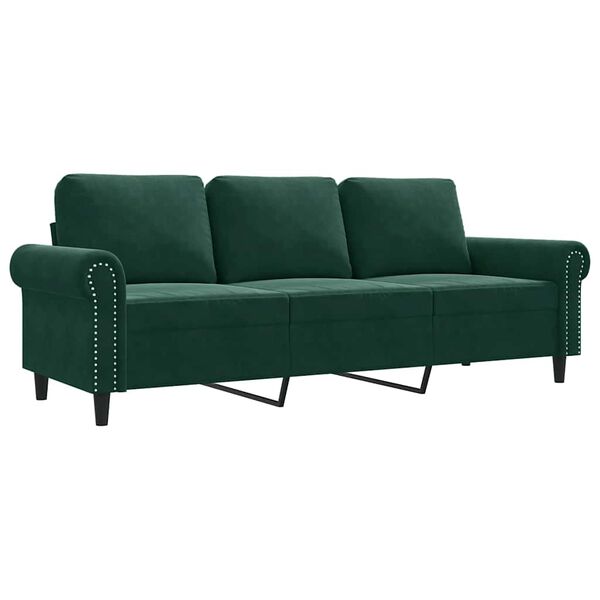 vidaXL Canap&eacute; &agrave; 3 places Vert fonc&eacute; 180 cm Velours