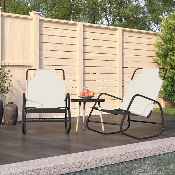 vidaXL Chaises longues &agrave; bascule lot de 2 cr&egrave;me acier et textil&egrave;ne