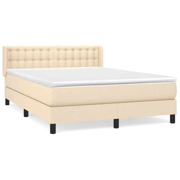 vidaXL Sommier &agrave; lattes de lit avec matelas Cr&egrave;me 140x190 cm Tissu