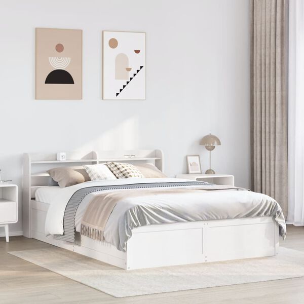 vidaXL Cadre de lit avec t&ecirc;te de lit blanc 150x200 cm bois pin massif
