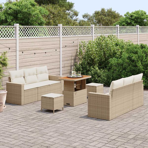 vidaXL Ensemble de canap&eacute; de jardin 9 pcs Beige polyrotin