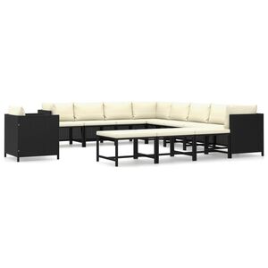 vidaXL Salon de jardin 12 pcs avec coussins R&eacute;sine tress&eacute;e Noir