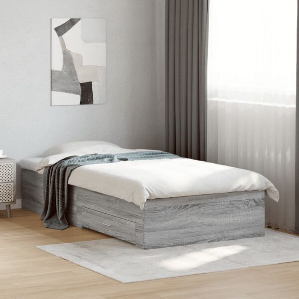 vidaXL Cadre de lit avec tiroirs sans matelas sonoma gris 75x190 cm