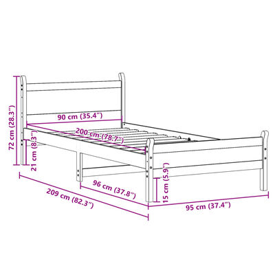 vidaXL Cadre de lit sans matelas blanc 90x200 cm bois de pin massif