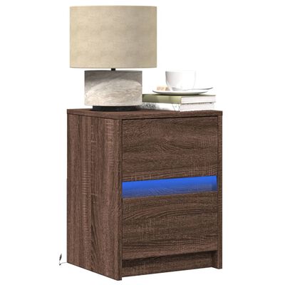 vidaXL Armoire de chevet et lumières LED chêne marron bois ingénierie