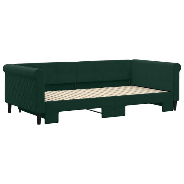 vidaXL Lit de jour avec gigogne sans matelas vert fonc&eacute; 100x200 cm