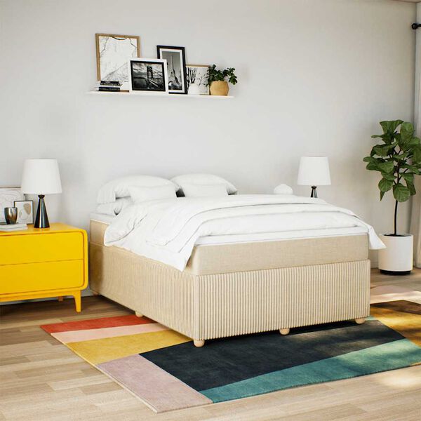 vidaXL Sommier &agrave; lattes de lit avec matelas Cr&egrave;me 160x200 cm Tissu