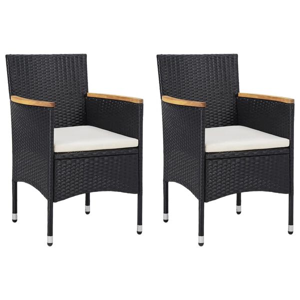 vidaXL Ensemble &agrave; d&icirc;ner de jardin avec coussins 3 pcs poly rotin noir
