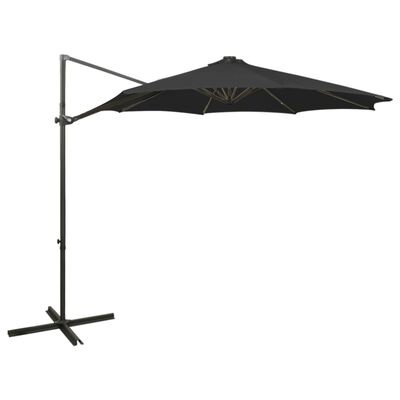 vidaXL Parasol de jardin en porte-à-faux et mât et lumières LED noir