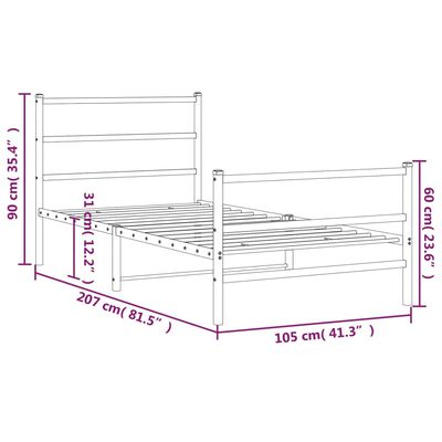 vidaXL Cadre de lit métal sans matelas et pied de lit noir 100x200 cm