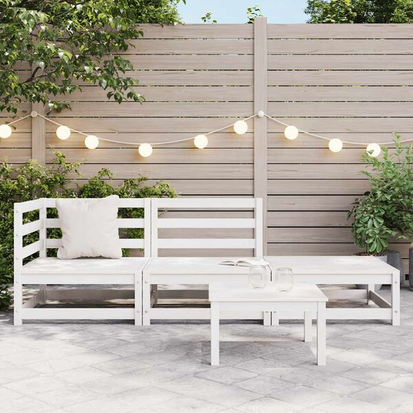vidaXL Salon de jardin 3 pcs blanc bois de pin massif