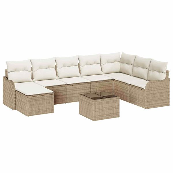 vidaXL Ensemble de canap&eacute; de jardin 9 pcs Beige et blanc Poly rotin