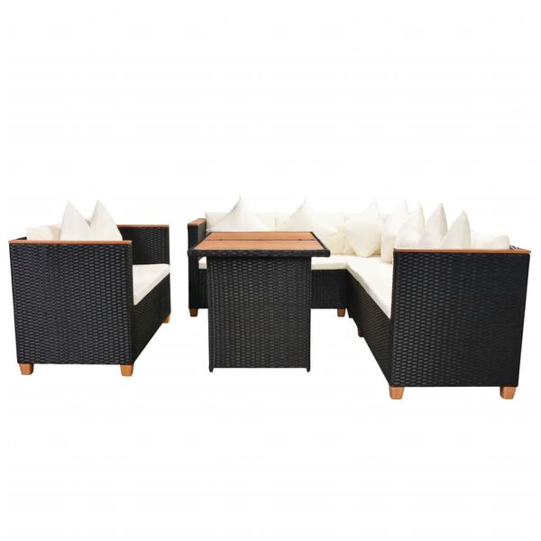 vidaXL Salon de jardin 5 pcs avec coussins r&eacute;sine tress&eacute;e noir
