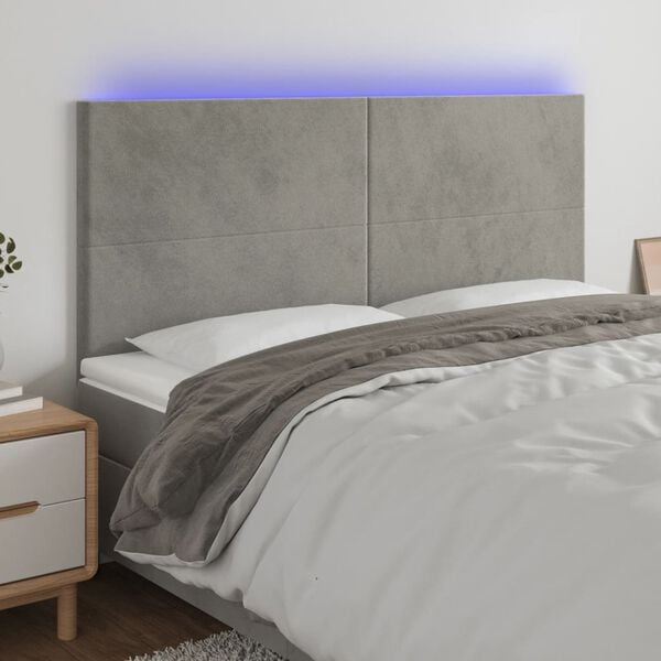 vidaXL T&ecirc;te de lit &agrave; LED Gris clair 160x5x118/128 cm Velours