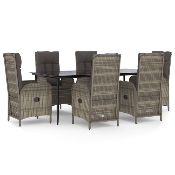 vidaXL Ensemble &agrave; manger jardin et coussins 7 pcs Noir et gris Rotin