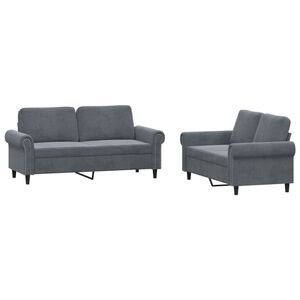 vidaXL Ensemble de canap&eacute;s 2 pcs avec coussins Gris fonc&eacute; Velours