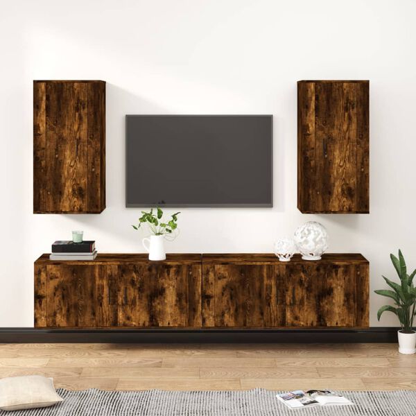 vidaXL Ensemble de meubles TV 4 pcs Ch&ecirc;ne fum&eacute; Bois d'ing&eacute;nierie