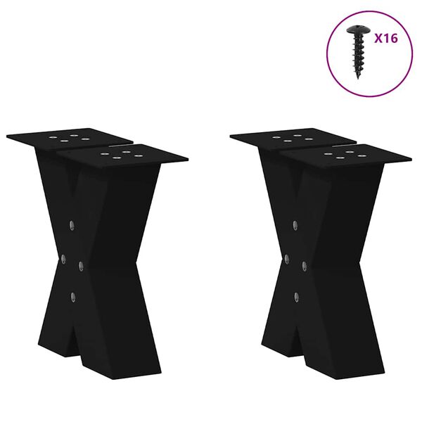 vidaXL Pieds de table basse en forme de X, 2 pi&egrave;ces, noir, 40 x (30-31) cm, acier