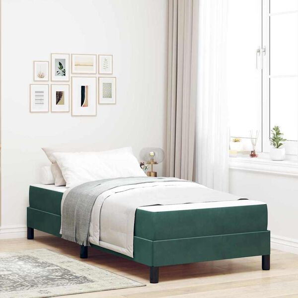 vidaXL Lit &agrave; ressorts avec matelas Vert fonc&eacute; 80 x 220 cm tissu