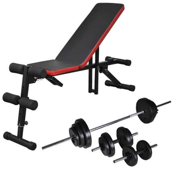 vidaXL Banc d'entra&icirc;nement r&eacute;glable avec jeu d'halt&egrave;res 30,5 kg