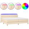 vidaXL Sommier &agrave; lattes de lit et matelas et LED Cr&egrave;me 200x200cm Tissu