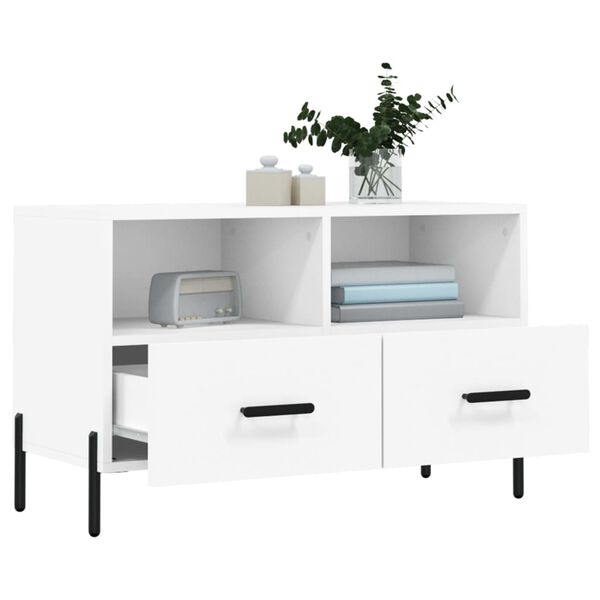 vidaXL Meuble TV Blanc 80x36x50 cm Bois d'ing&eacute;nierie