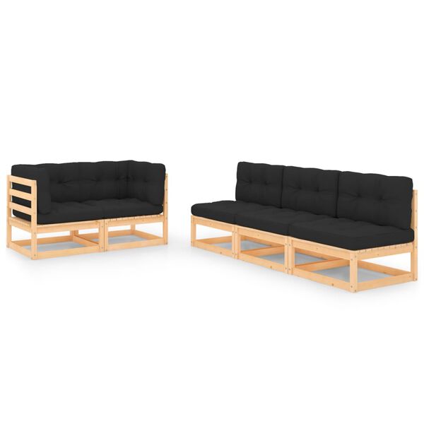 vidaXL Salon de jardin 5 pcs avec coussins Bois de pin massif
